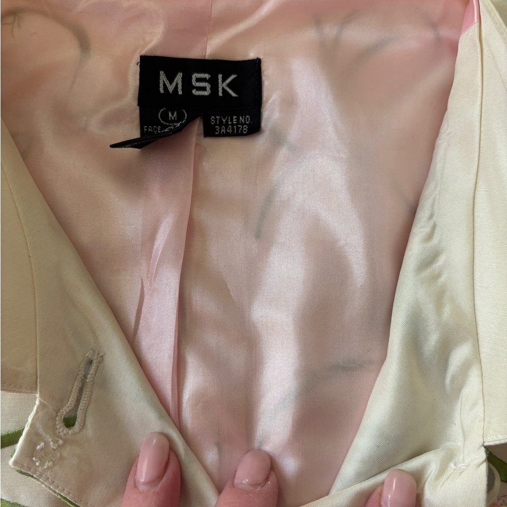 MSK Easter/Spring 100% Silk Floral White Jacket w/ Pink Lining Women’s Medium - Picture 6 of 11
